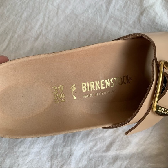 NEW Birkenstock Madrid Big Buckle Patent Leather Sandals Slip High Shine Beige - Picture 4 of 7